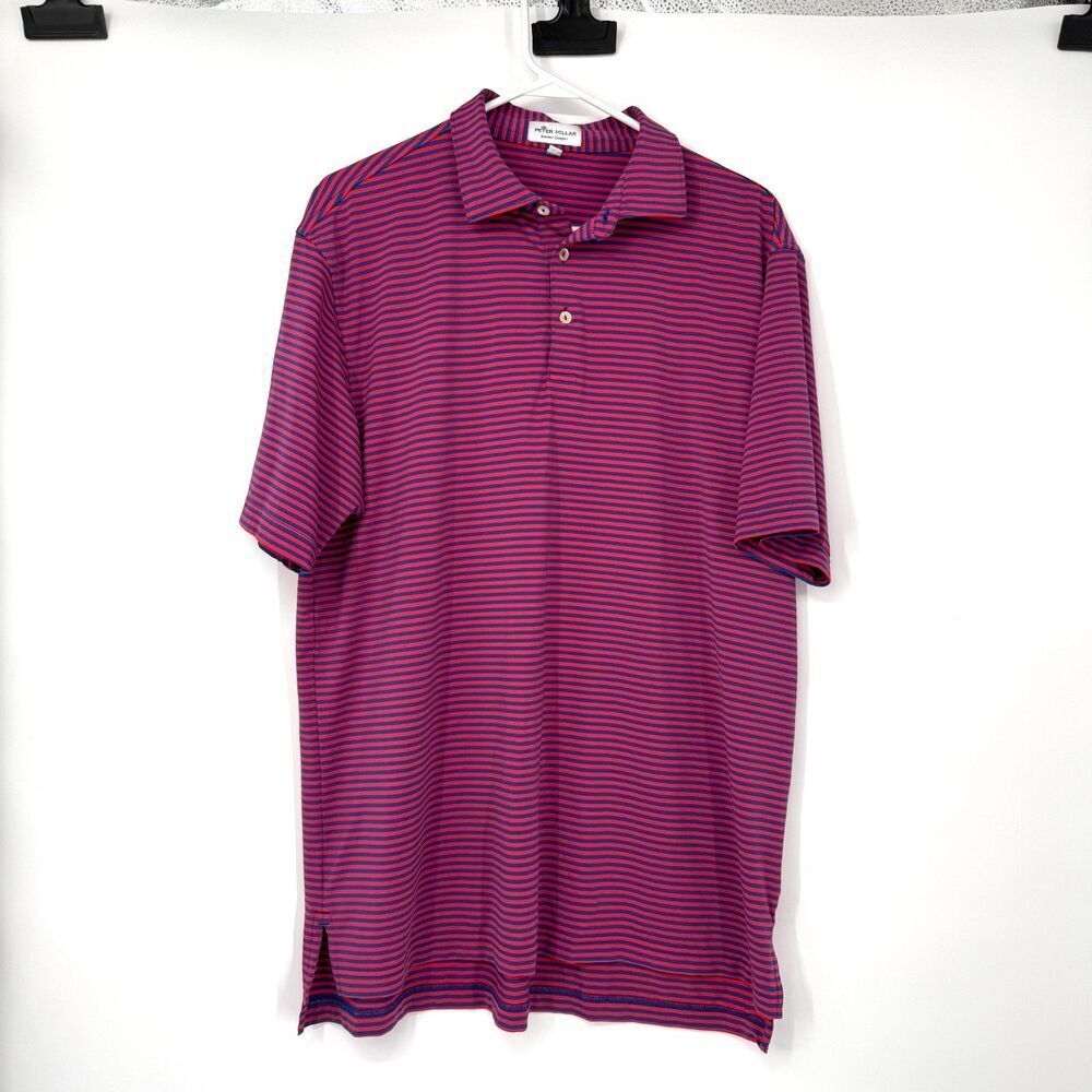 Peter Millar Polo Blue Red Striped Summer Comfort Performance Golf Outdoor Men L